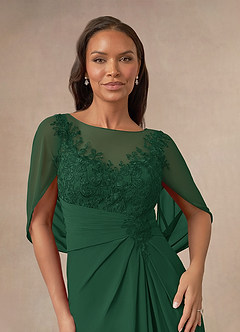 Azazie Hera Mother of the Bride Dresses Dark Green A-Line Lace Capelet Chiffon Dress image5