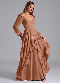 Azazie Karan Bridesmaid Dresses Bronzer A-Line Long Sleeve Chiffon Dress image4