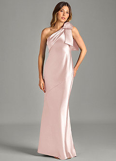 Azazie Yuanna Brudtärnklänningar Klä av Sjöjungfru i Metallisk satin Ena axeln Rodnande Rosa image4