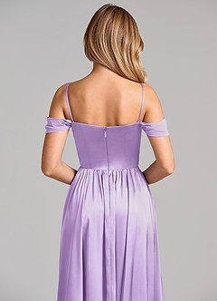 Azazie Raisa Bridesmaid Dresses Lilac A-Line Off the Shoulder Stretch Satin Dress image2