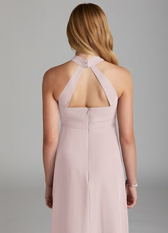 Azazie Clarice Junior Robe Trapèze en Mousseline de soie Fente Latérale Rose Pâle image6