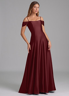 Azazie Seriana Brautjungfernkleider Wandelbar A-Linie Schulterfrei Stretch-Satin Kleid Cabernetrot image6