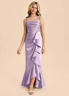 Azazie Ryan Junior Frosted Lilac Sheath Bow Stretch Satin Dress image3