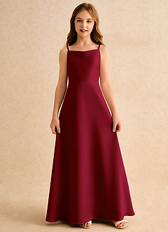 Azazie Joella Girls Formal Flower Girl Dresses Burgundy A-Line Pleated Matte Satin Dress image5