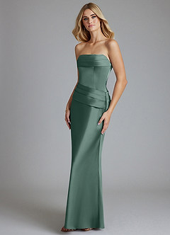 Azazie Lenya Bridesmaid Dresses Eucalyptus Sheath Pleated Stretch Satin Dress image4