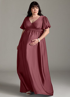 Azazie Verna Maternity Bridesmaid Dresses A-Line Ruched Stretch Satin Floor-Length Dress image9