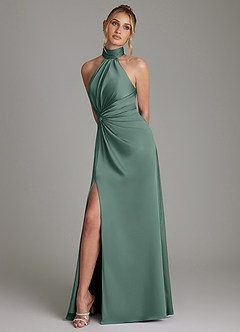 Azazie Gracelynn Bridesmaid Dresses Eucalyptus Sheath Pleated Stretch Satin Dress image5