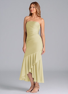 Azazie Danie Final Sale Lemon Sorbet Sheath Strapless Chiffon Dress image4