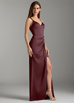 Azazie Leo Bridesmaid Dresses Sangria Sheath Pleated Stretch Satin Dress image3