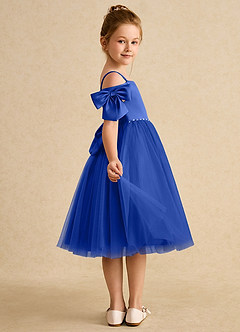 Azazie Amie vestidos de niña de las flores Vestido de Azul Real de Satin Mate de Corte En A con Vestidos sin tirantes image6