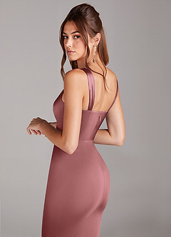 Azazie Denice Bridesmaid Dresses Amethyst Sheath Pleated Stretch Satin Dress image5