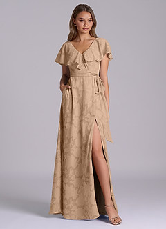 Azazie Lainey Bridesmaid Dresses Champagne A-Line with Pockets Floral Burnout Dress image3