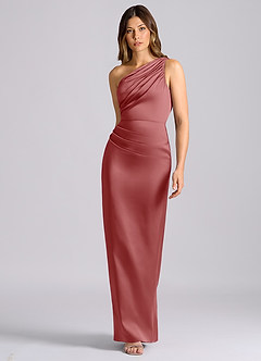 Azazie Akilah Robes de demoiselle d'honneur Robe Sirène en Satin extensible Une épaule Antique Rose image4