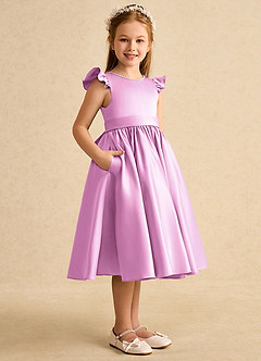 Azazie Dumpling Flower Girl Dresses Candy Pink A-Line Bow Matte Satin Dress image3