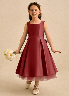 Azazie Josie Flower Girl Dresses Rust A-Line Pleated Matte Satin Dress image4