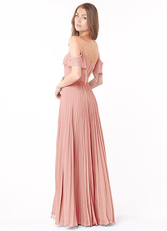 Azazie Lyney Brautjungfernkleider A-Linie Schulterfrei Chiffon Kleid Rosettenrosa image4