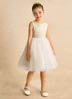 Azazie Esme Flower Girl Dresses Champagne Ball-Gown Bow Tulle Dress image7