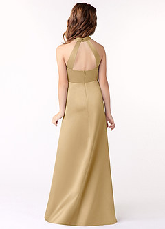 Azazie Laurel Junior Gold A-Line Matte Satin Dress image3