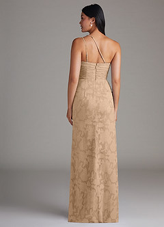 Azazie Eren Brautjungfernkleider Etui One-Shoulder Blumen-Burnout Kleid Champagner image2