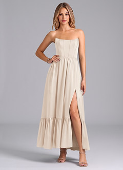 Azazie Leilana Bridesmaid Dresses White Alabaster A-Line Corset Stretch Satin Dress image4