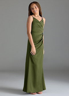 Azazie Maci Junior Olive Mermaid Pleated Stretch Satin Dress image4