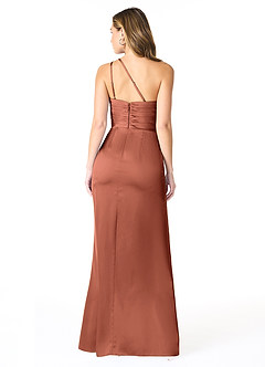 Azazie Eren Bridesmaid Dresses Clay Mermaid One Shoulder Stretch Satin Dress image2