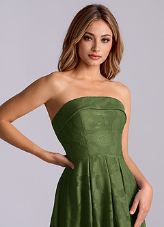 Azazie Lucienne Bridesmaid Dresses Olive A-Line Strapless Floral Burnout Dress image5