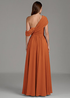 Azazie Nyah Bridesmaid Dresses Cinnamon A-Line Off the Shoulder Chiffon Dress image2