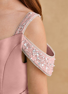 Azazie Jodi Blumenmädchenkleider A-Linie Matte Satin Kleid Roségold image6