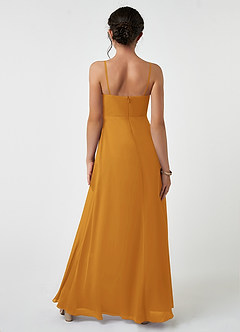 Azazie Collette Junior A-Linie Gestreift Chiffon Kleid Butterscotch image2