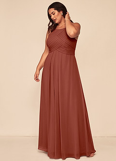 Azazie Ginger Robes de demoiselle d'honneur Robe Trapèze en Mousseline de soie Dos nu plissé Auburn image12