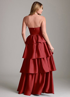 Azazie Faye Bridesmaid Dresses Pomegranate A-Line Ruched Stretch Satin Dress image2