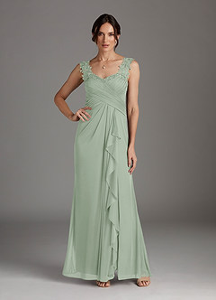 Azazie Edelin Dusty Sage A-Line Sweetheart Neckline Pleated Mesh Dress |  Azazie