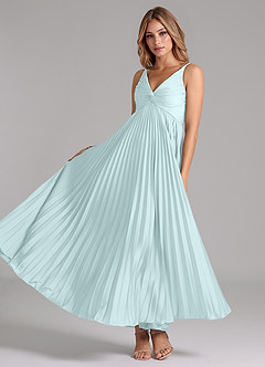 Azazie Raychelle Brautjungfernkleider A-Linie Plissee Stretch-Satin Kleid Seegrün image2