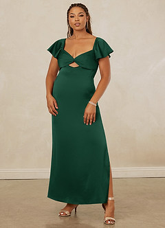 Christian Siriano Bridal for Azazie 1005 Vestidos de damas de honor Vestido de Verde Oscuro de Satén Elástico de Corte Recto con Escote de Corazón image9