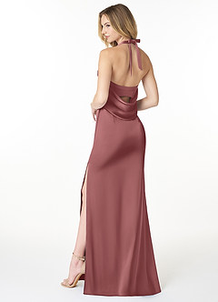 Azazie Myla Final Sale Amethyst Sheath Cowl Keyhole Stretch Satin Dress image2