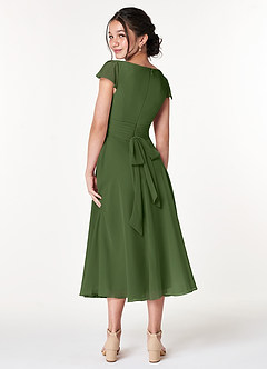 Azazie Payton Junior Olive A-Line Bow Chiffon Dress image2