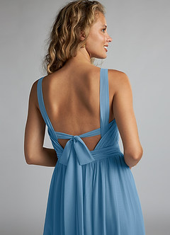 Azazie Aziza Brautjungfernkleider A-Linie V-Hals Gefaltet Chiffon Kleid Stahlblau image6