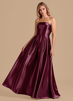 Azazie Lucienne 신부 들러리 드레스 A라인 주름진 메탈릭 새틴 바닥 길이 드레스 image1