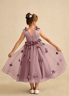 Azazie Atta Flower Girl Dresses Dusty Rose A-Line One Shoulder Tulle Dress image2