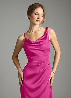 Azazie Samara Robes de demoiselle d'honneur Robe Sirène en Satin extensible Plissée Fuchsia image5