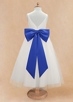 Azazie Lea vestidos de niña de las flores Vestido de Azul Real de Tul de Corte En A con Tirante Espagueti image7