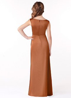 Azazie Sadia Junior Copper A-Line Pleated Stretch Satin Dress image3