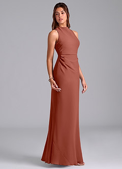 Azazie Evadne Bridesmaid Dresses Auburn A-Line Pleated Chiffon Dress image4