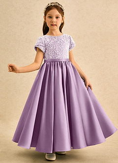 Azazie Cashew Flower Girl Dresses Wisteria Ball-Gown with Sleeves Matte Satin Dress image4