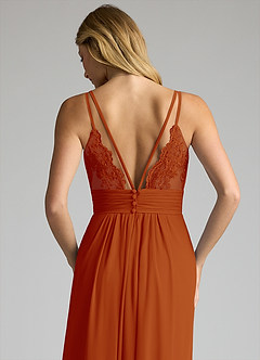 Azazie Maren Allure Bridesmaid Dresses Paprika A-Line V-Neck Lace Chiffon Dress image2