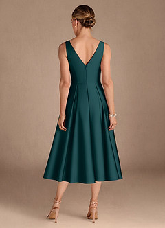 Azazie Fulton Mother of the Bride Dresses Pine A-Line Pleated Stretch Satin Dress image3