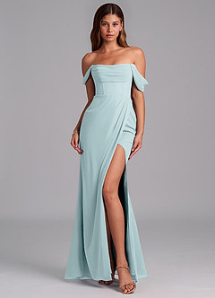 Azazie Johana Jurken voor bruidsmeisjes Converteerbaar Jurk van Chiffon met Zeemeermin Off the Shoulder De Nevel image3