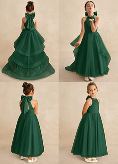 Azazie Bev Flower Girl Dresses Dark Green A-Line Convertible Tulle Dress image2