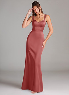 Azazie Denice Bridesmaid Dresses Antique Rose Sheath Pleated Stretch Satin Dress image1